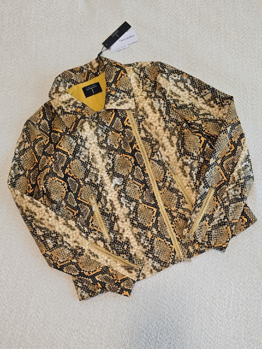 Tahari Snake-Print Faux Leather Jacket - Yellow, Black, Cream